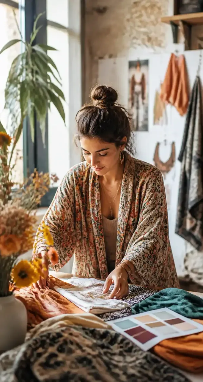 Créatrice de mode dans son atelier à Montpellier