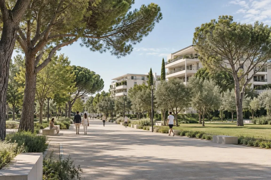Quartier Estanove à Montpellier autour du parc Montcalm