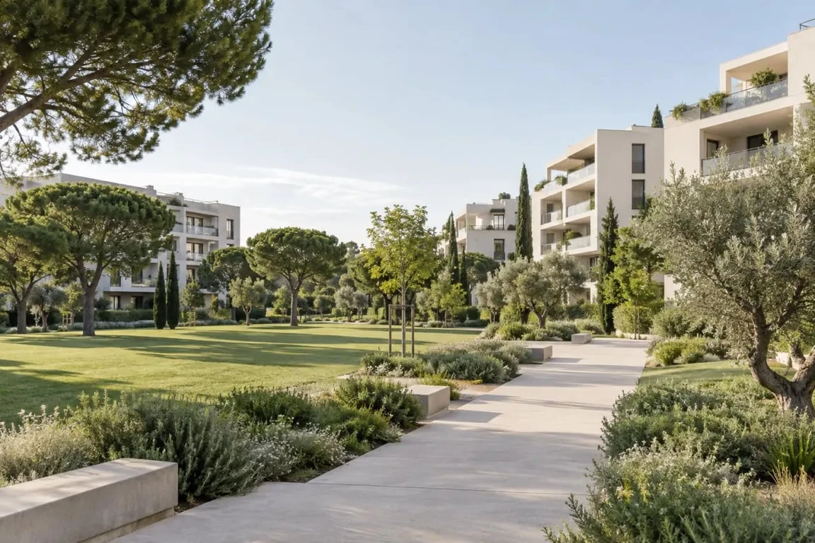 Vue paysagère arborée des Hauts de Massane à Montpellier
