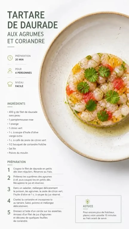 Recette de tartare de daurade, plat typique des restaurants originaux de Montpellier
