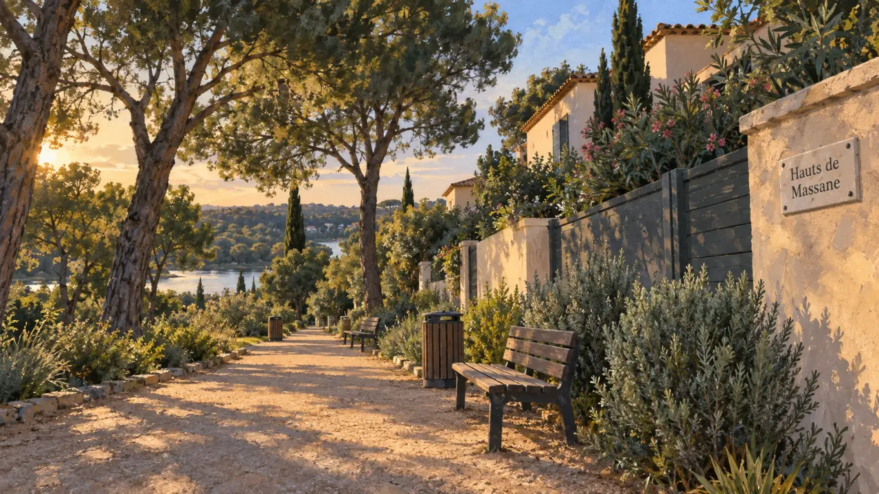 Hauts de Massane à Montpellier : chemin arboré et résidences, nature et services