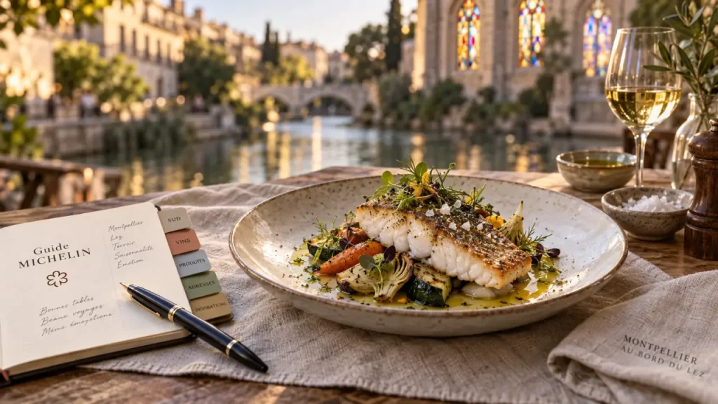 Michelin star restaurants montpellier : assiette raffinée et Guide MICHELIN