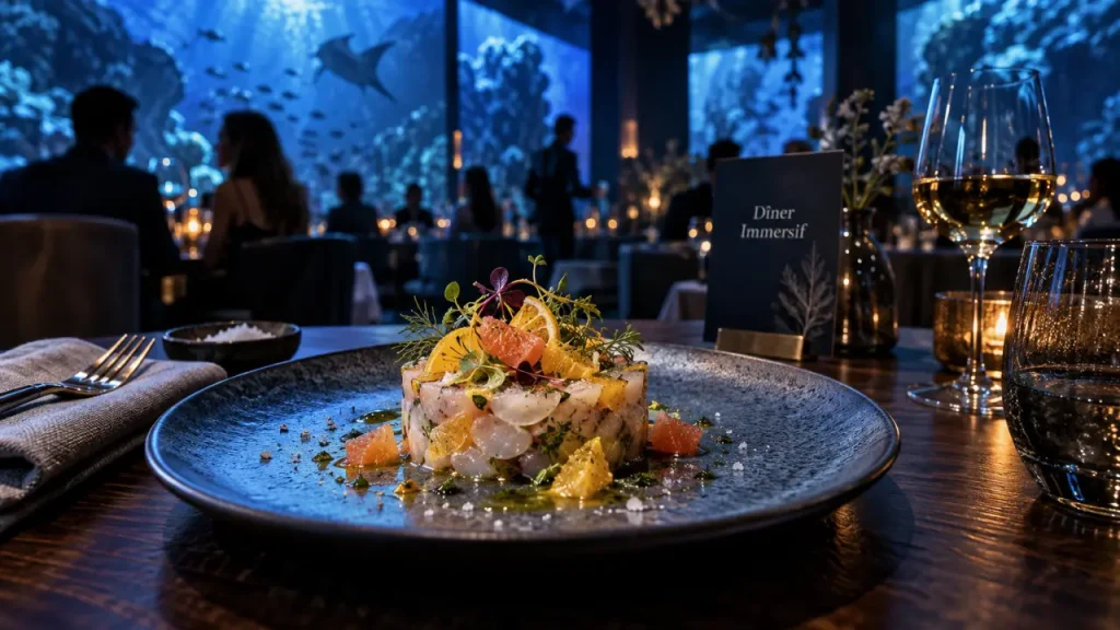 Restaurants originaux Montpellier : tartare de daurade en dîner immersif
