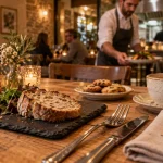 Restaurants sans gluten Montpellier : table avec pain sans gluten et étiquette